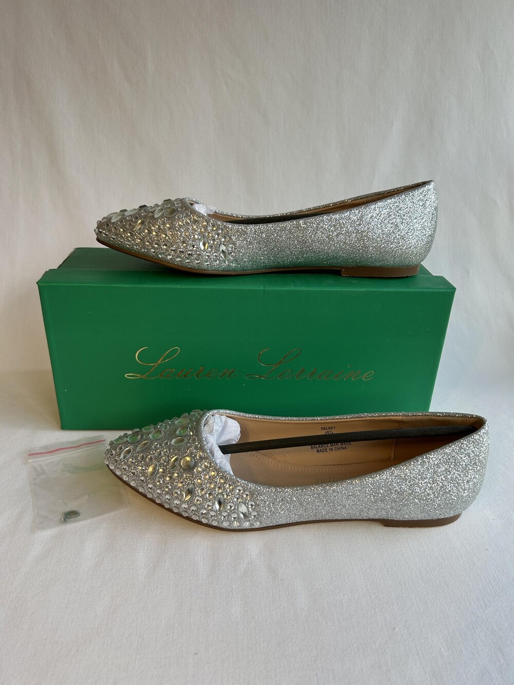 Womens Shoes Size 7.5 Kelsey Flats Crystal Rhinestone Glitter Lauren Lorraine